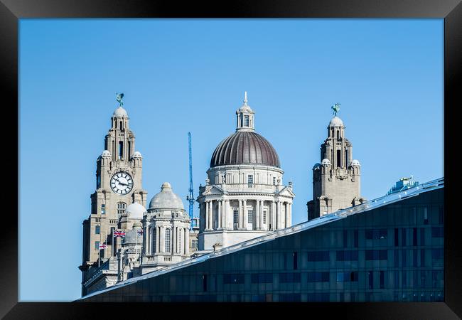 Three Graces above a modern building Framed Print by Jason Wells