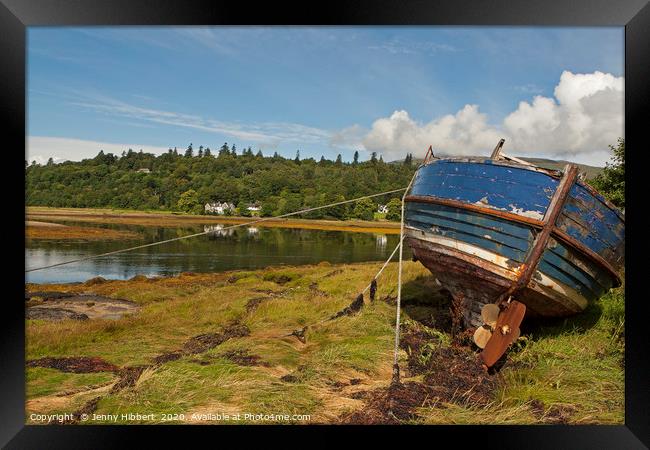 Boat on the Loch Sunart Western Isles Scotland Framed Print by Jenny Hibbert