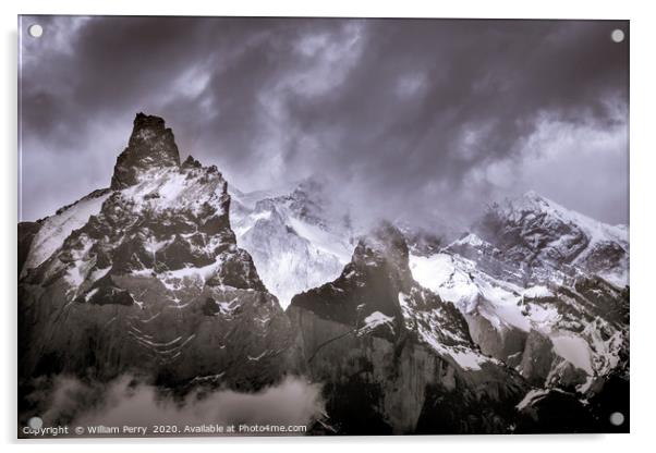 Black White Paine Horns Torres del Paine National  Acrylic by William Perry