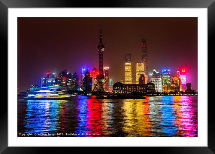 Oriental Pearl TV Tower Pudong Bund Huangpu River  Framed Mounted Print by William Perry