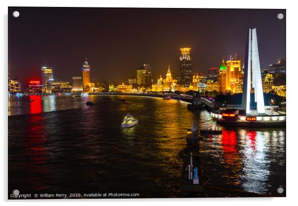 Monument Heroes Huanpu River Bund Night Lights Sha Acrylic by William Perry