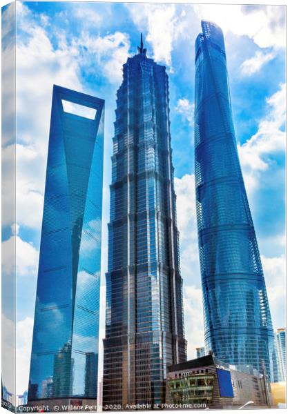 Three Skyscrapers Reflections Liujiashui Financial District Shan Canvas Print by William Perry
