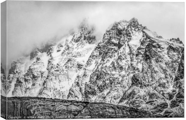 Black and White Snow Mountains Grey Glacier Torres Canvas Print by William Perry