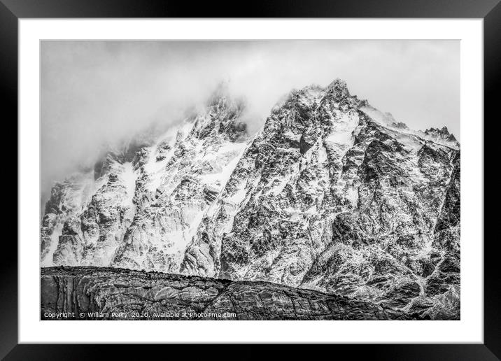 Black and White Snow Mountains Grey Glacier Torres Framed Mounted Print by William Perry
