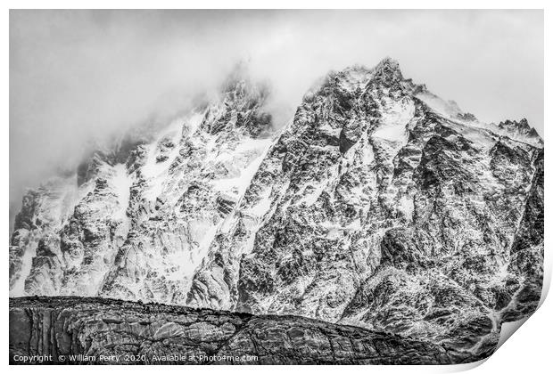 Black and White Snow Mountains Grey Glacier Torres Print by William Perry