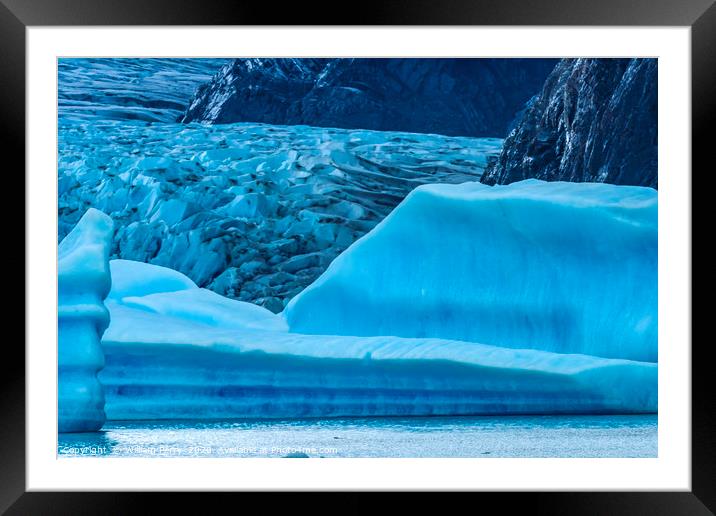 Blue Iceberg Grey Glacier Lake Torres del Paine Na Framed Mounted Print by William Perry