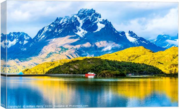 Grey Lake Ship Snow Mountains Torres del Paine Nat Canvas Print by William Perry