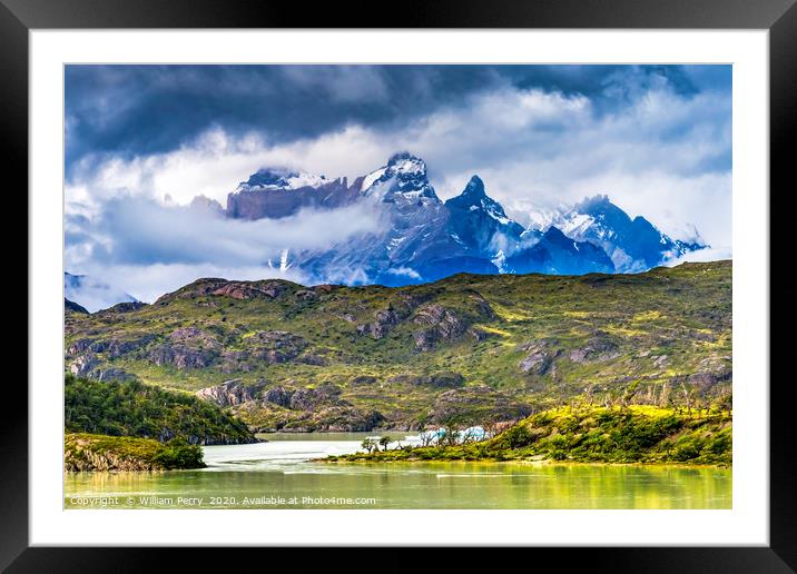 Grey Lake Paine Horns Torres del Paine National Pa Framed Mounted Print by William Perry