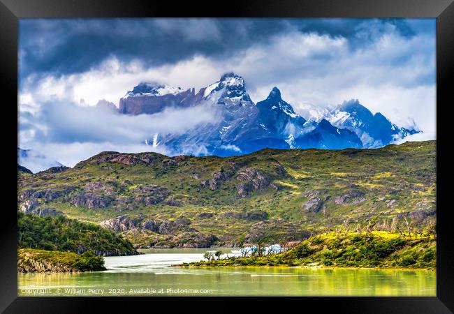 Grey Lake Paine Horns Torres del Paine National Pa Framed Print by William Perry