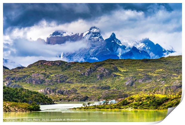 Grey Lake Paine Horns Torres del Paine National Pa Print by William Perry