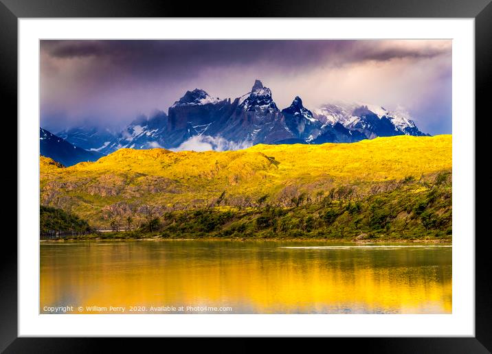 Grey Lake Paine Horns Torres del Paine National Pa Framed Mounted Print by William Perry