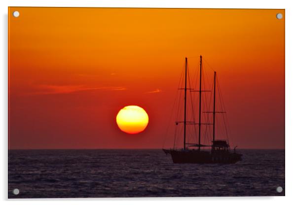 Masts in an Oia Sunset Acrylic by Jeremy Hayden