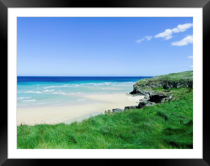 Atlantic Ocean Blues. Hayle Beach Cornwall  Framed Mounted Print by Beryl Curran