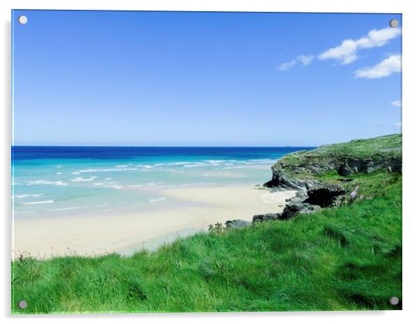 Atlantic Ocean Blues. Hayle Beach Cornwall  Acrylic by Beryl Curran