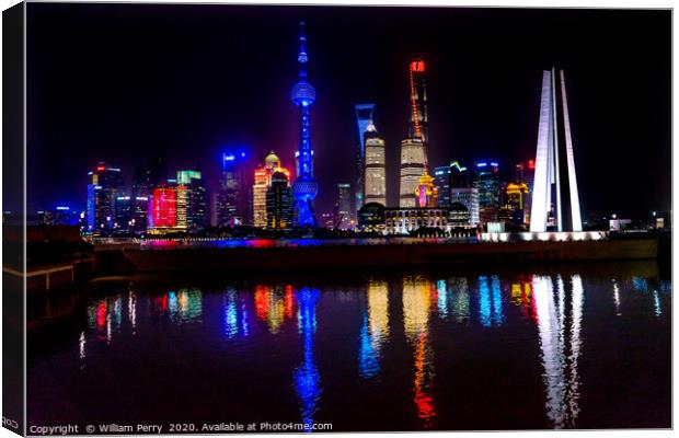 Monument Heroes TV Tower Pudong Bund Huangpu River Canvas Print by William Perry