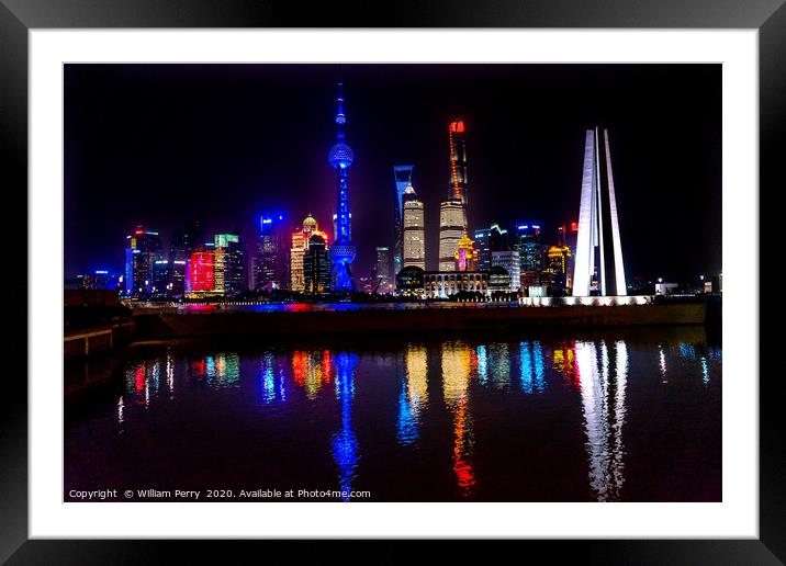 Monument Heroes TV Tower Pudong Bund Huangpu River Framed Mounted Print by William Perry