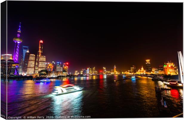 Monument Heroes Huanpu River Bund Night Lights Sha Canvas Print by William Perry