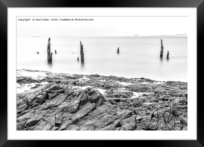 The Old Posts at Lindisfarne - Monochrome Framed Mounted Print by Paul Cullen