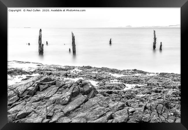 The Old Posts at Lindisfarne - Monochrome Framed Print by Paul Cullen
