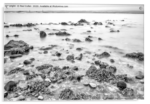 Rocks and Seaweed Uncovered at Lindisfarne - Mono Acrylic by Paul Cullen