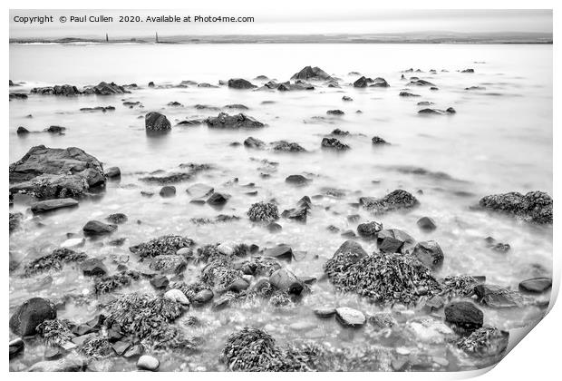 Rocks and Seaweed Uncovered at Lindisfarne - Mono Print by Paul Cullen