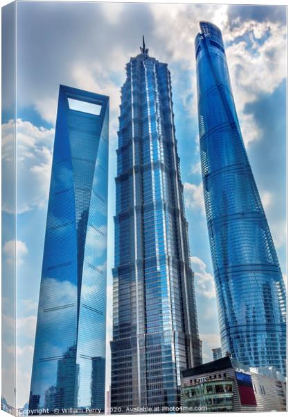 Three Skyscrapers Reflections Liujiashui Financial Canvas Print by William Perry