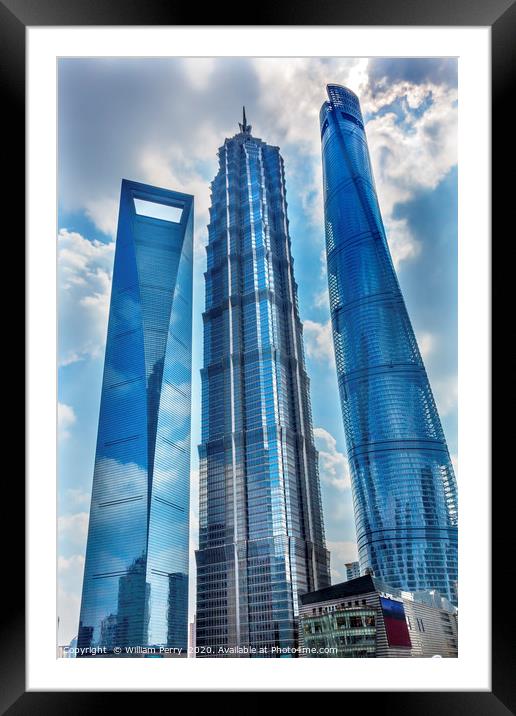 Three Skyscrapers Reflections Liujiashui Financial Framed Mounted Print by William Perry