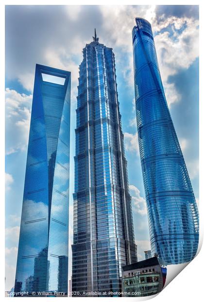 Three Skyscrapers Reflections Liujiashui Financial Print by William Perry