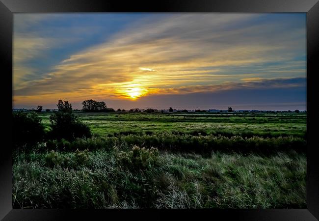 Sunrise over the grazing marshes in South Walsham, Framed Print by Chris Yaxley