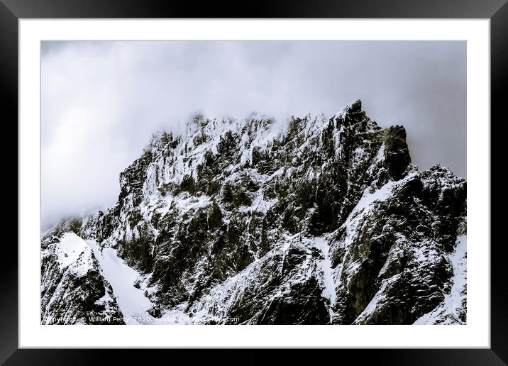 Black White Snow Mountain Torres del Paine Nationa Framed Mounted Print by William Perry
