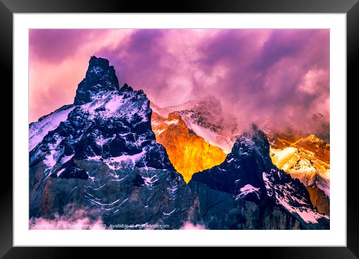 Sunset Paine Horns Torres del Paine National Park  Framed Mounted Print by William Perry