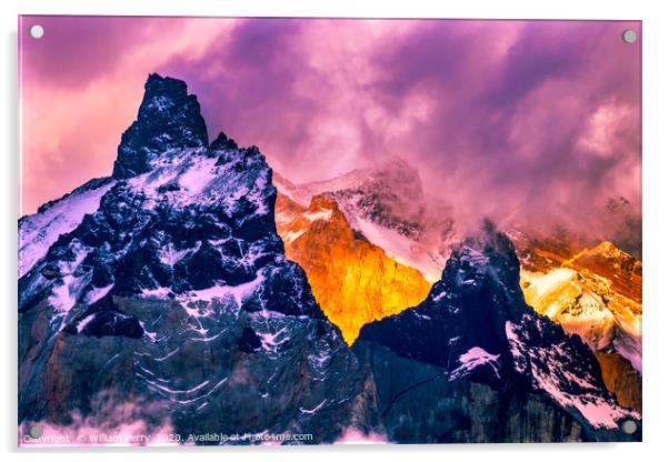 Sunset Paine Horns Torres del Paine National Park  Acrylic by William Perry