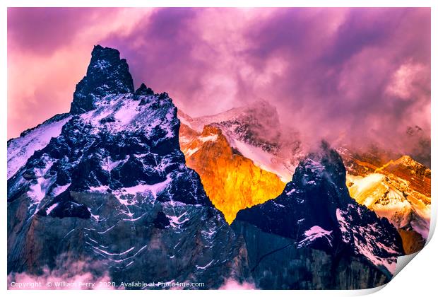 Sunset Paine Horns Torres del Paine National Park  Print by William Perry
