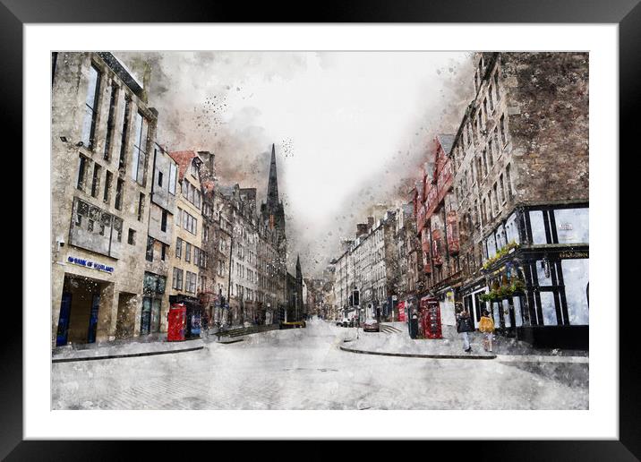 The Royal Mile, Edinburgh, Scotland - Digital Art Framed Mounted Print by Ann McGrath