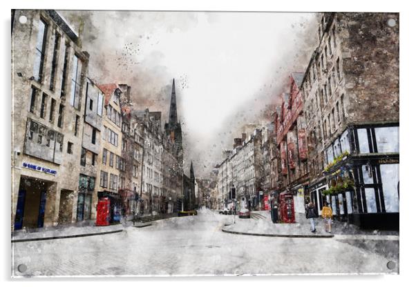 The Royal Mile, Edinburgh, Scotland - Digital Art Acrylic by Ann McGrath