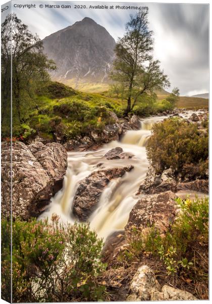 Buachaille Etive Mor waterfall Canvas Print by Marcia Reay
