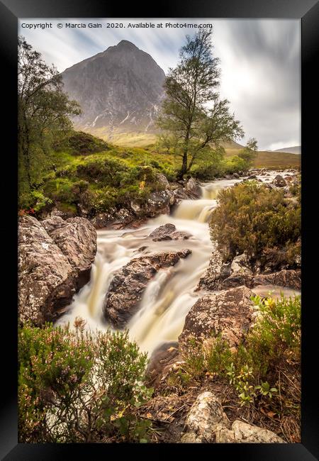 Buachaille Etive Mor waterfall Framed Print by Marcia Reay