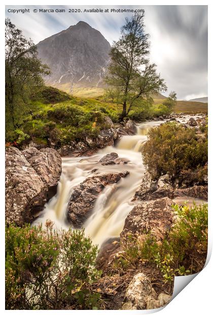 Buachaille Etive Mor waterfall Print by Marcia Reay