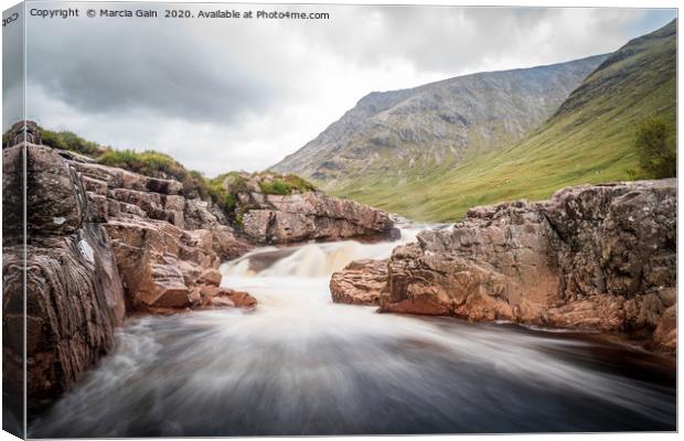 Waterfall on the river Etive in Glencoe, Scotland Canvas Print by Marcia Reay