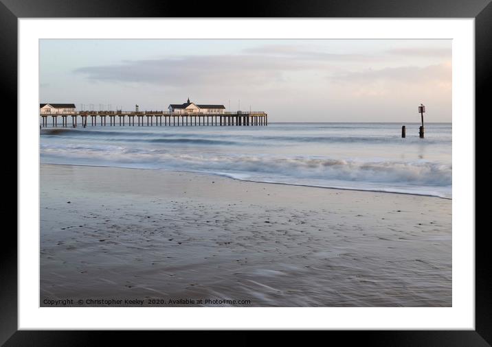 Southwold pier and beach Framed Mounted Print by Christopher Keeley