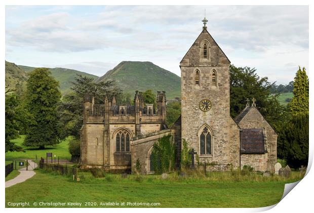 Views of Ilam church and Dovedale Print by Christopher Keeley