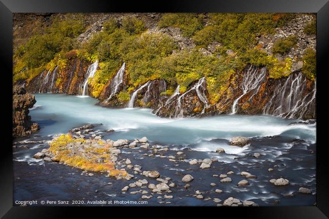 View of Colorful Hraunfossar Waterfall, Iceland Framed Print by Pere Sanz