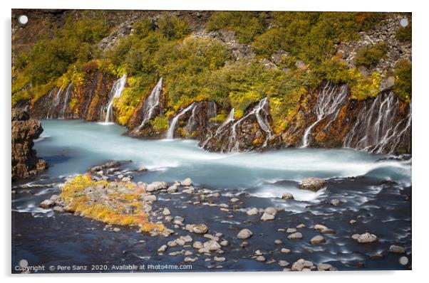 View of Colorful Hraunfossar Waterfall, Iceland Acrylic by Pere Sanz