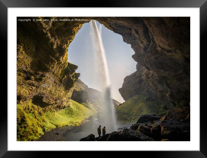 Kvernufoss Waterfall as seen from behind, Iceland Framed Mounted Print by Pere Sanz