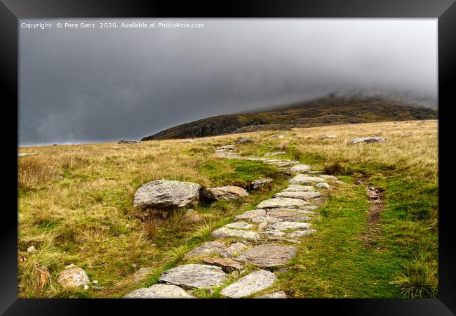 Stone path in the mountains of snowdonia, Wales Framed Print by Pere Sanz