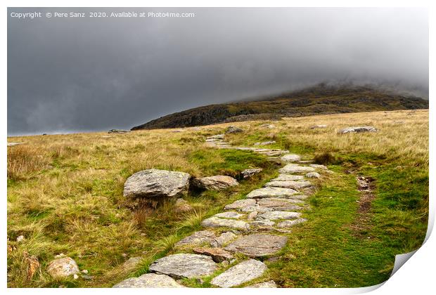 Stone path in the mountains of snowdonia, Wales Print by Pere Sanz
