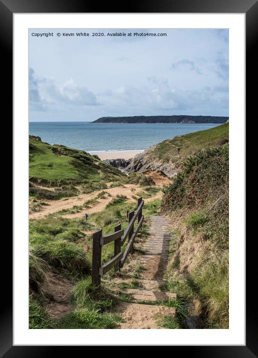 cliff walk at three cliffs bay Framed Mounted Print by Kevin White
