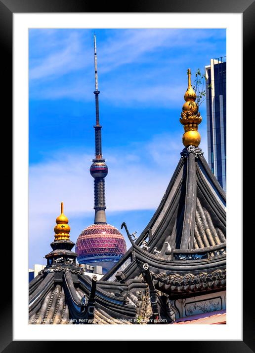 Shanghai China Old and New Shanghai TV Tower and Y Framed Mounted Print by William Perry
