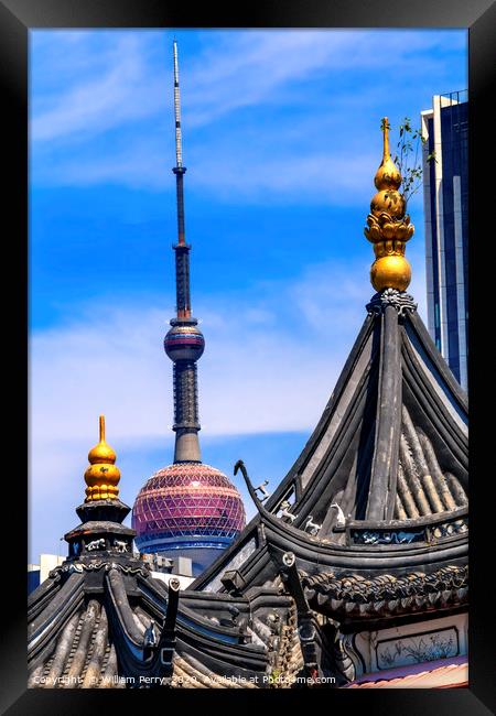 Shanghai China Old and New Shanghai TV Tower and Y Framed Print by William Perry