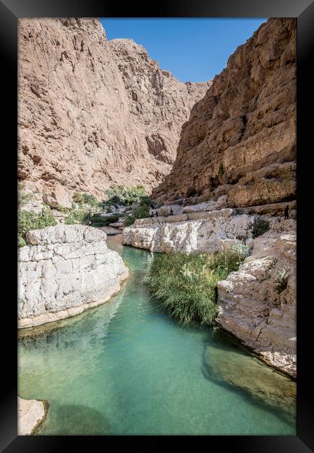 River of Wadi shab, Oman Framed Print by David GABIS
